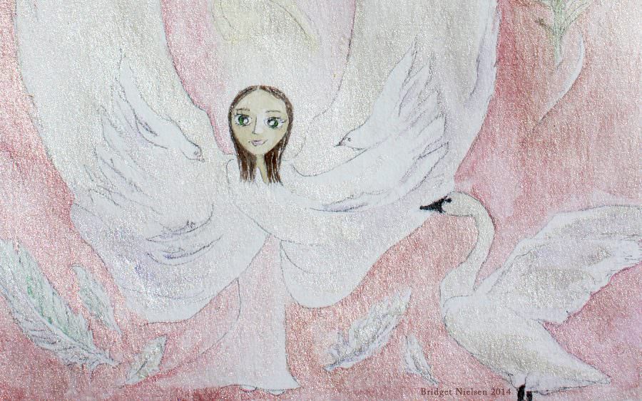 Little girl with wings and swan